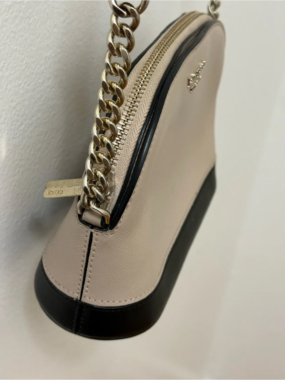 kate spade Two-Tone Beige and Black Dome Crossbody with Gold Chain